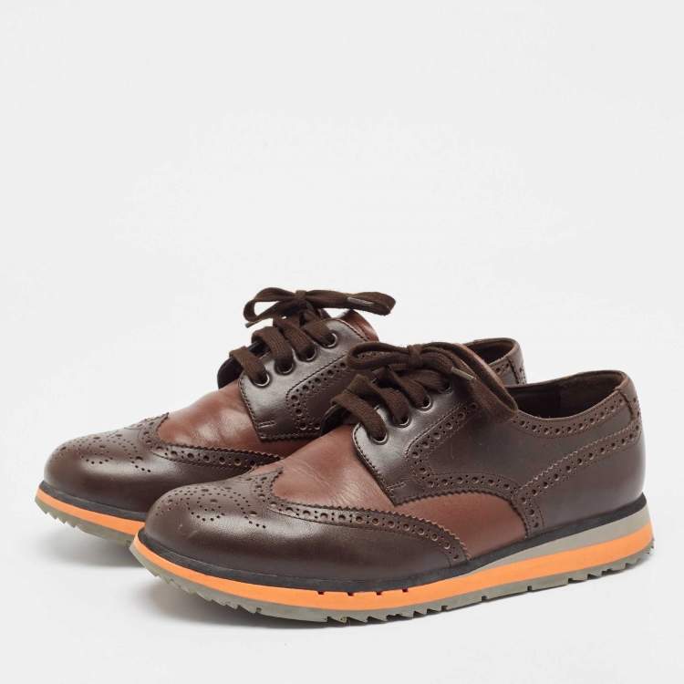 Pre Owned Prada Brown Leather Brogue Lace Up Derby Size 41