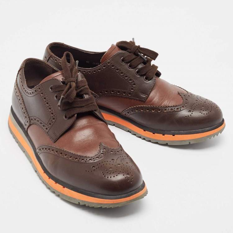 Pre Owned Prada Brown Leather Brogue Lace Up Derby Size 41