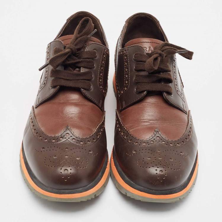 Pre Owned Prada Brown Leather Brogue Lace Up Derby Size 41
