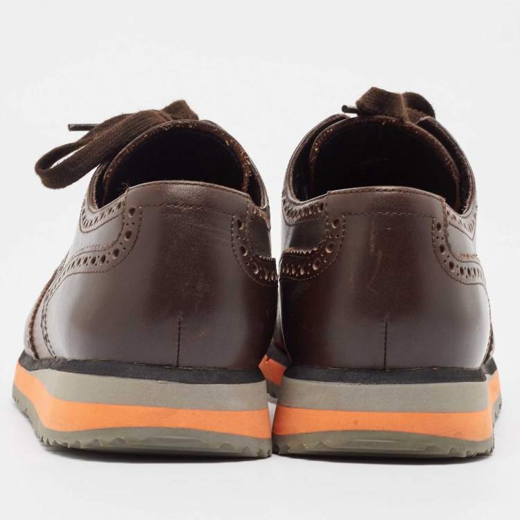 Pre Owned Prada Brown Leather Brogue Lace Up Derby Size 41