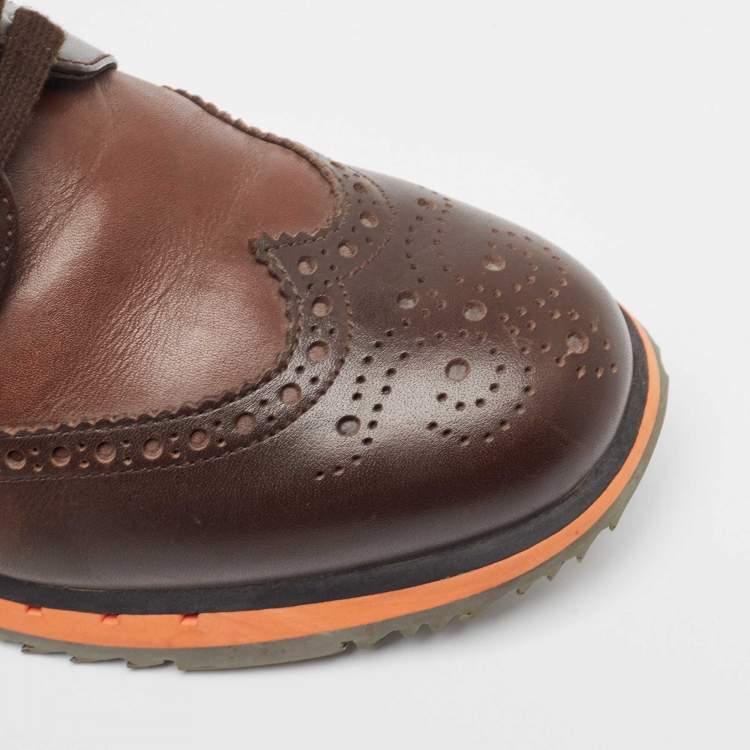 Pre Owned Prada Brown Leather Brogue Lace Up Derby Size 41