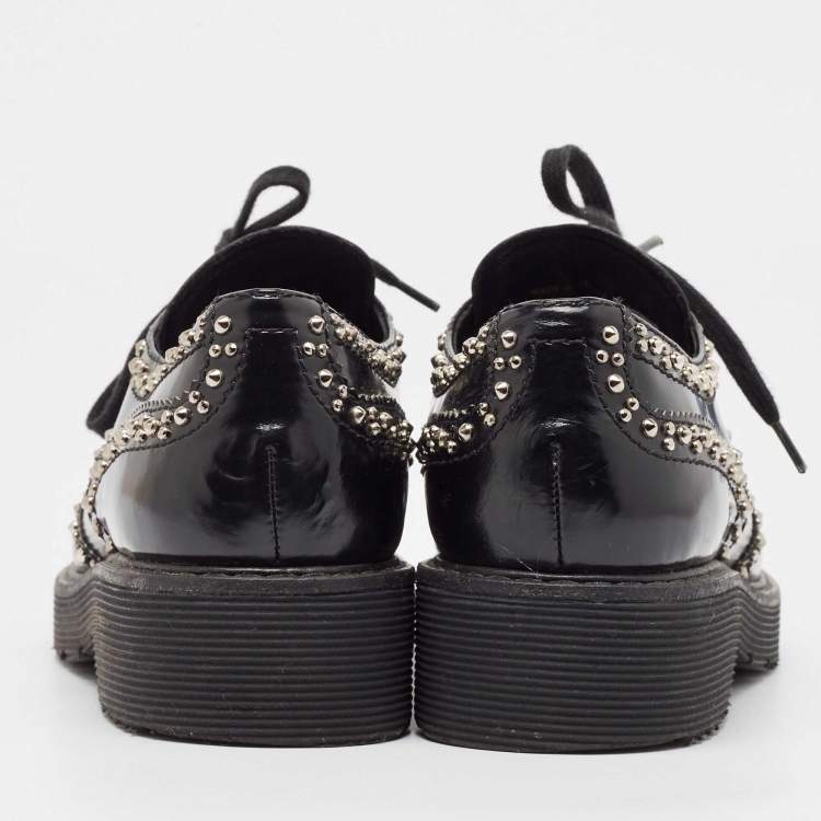 Pre Owned Prada Black Leather Embellished Lace Up Brogues Oxfords Size 36