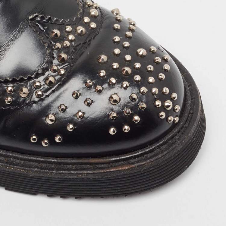 Pre Owned Prada Black Leather Embellished Lace Up Brogues Oxfords Size 36