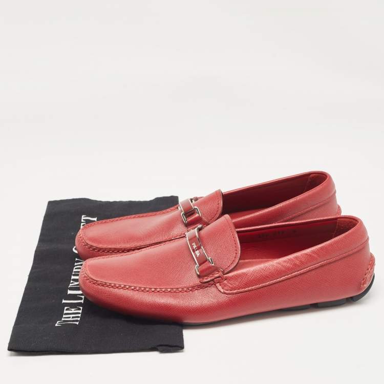 Pre Owned Prada Dark Red Leather Buckle Loafers Size 42
