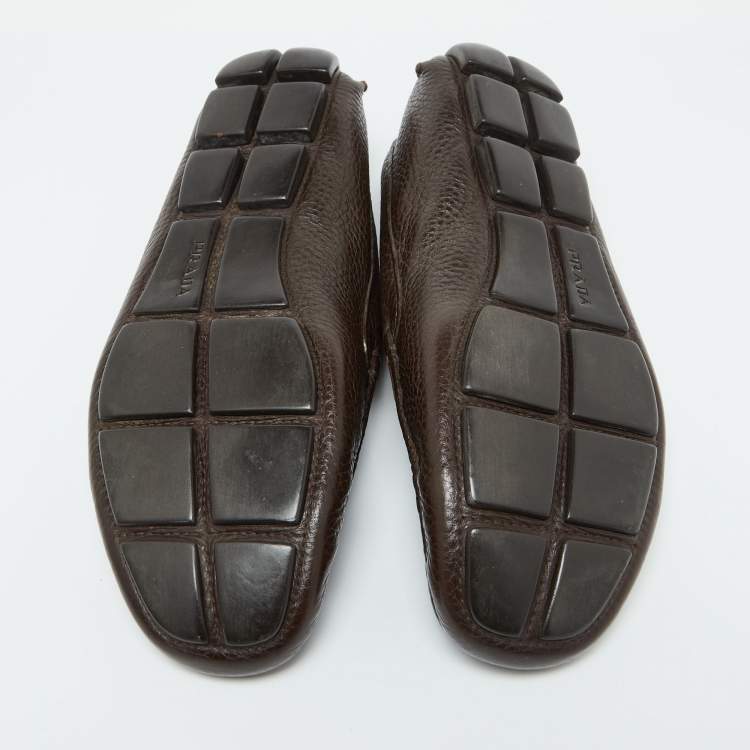 Pre Owned Prada Brown Leather Slip On Loafers Size 39.5