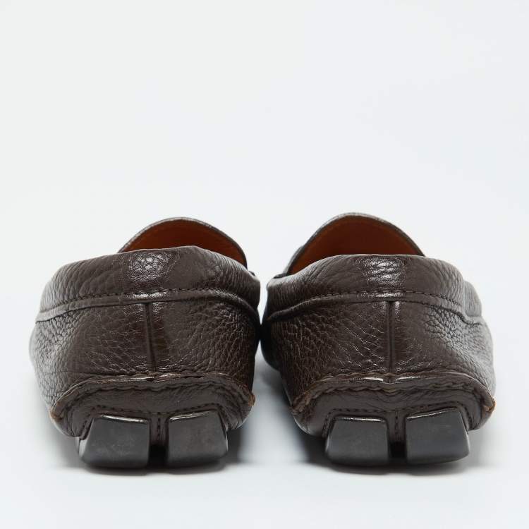 Pre Owned Prada Brown Leather Slip On Loafers Size 39.5