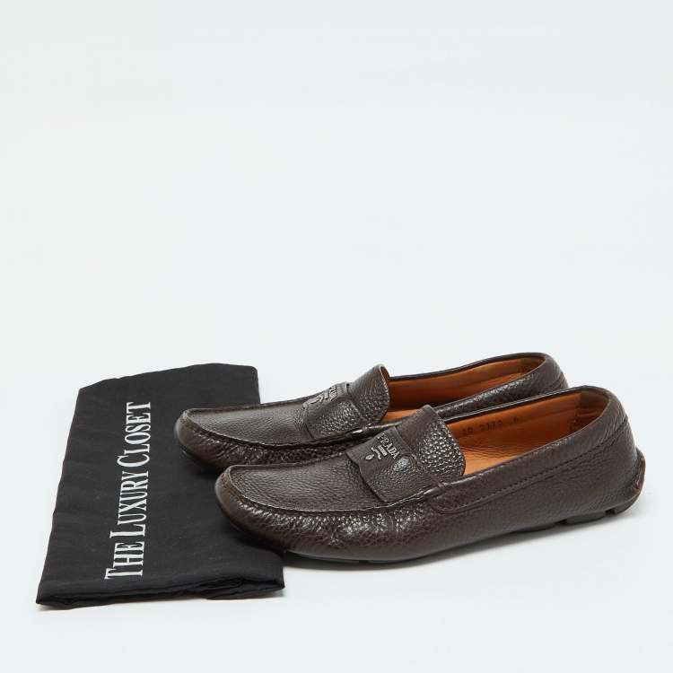 Pre Owned Prada Brown Leather Slip On Loafers Size 39.5