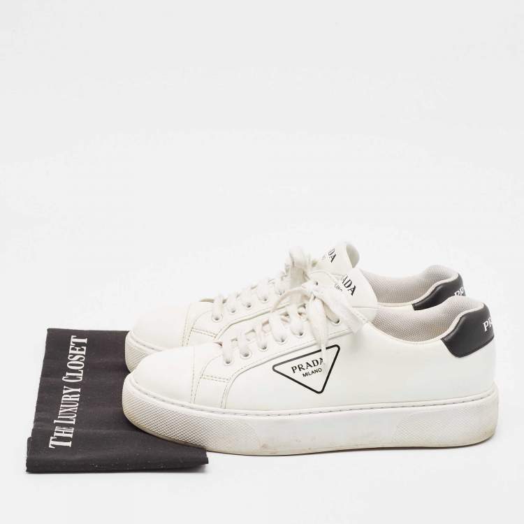 Pre Owned Prada White Leather Low Top Sneakers Size 45.5