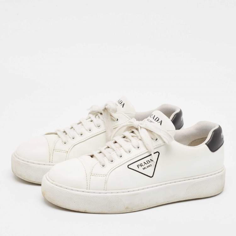 Pre Owned Prada White Leather Low Top Sneakers Size 45.5