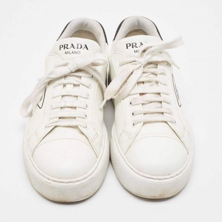 Pre Owned Prada White Leather Low Top Sneakers Size 45.5