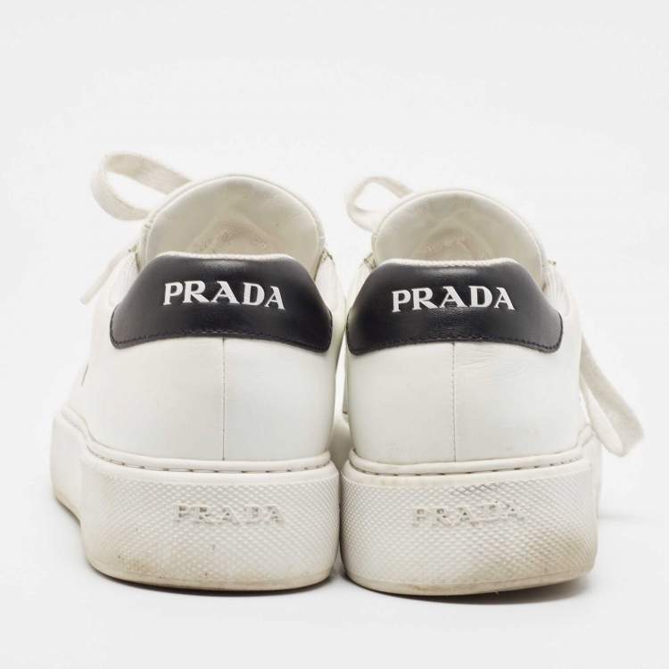 Pre Owned Prada White Leather Low Top Sneakers Size 45.5