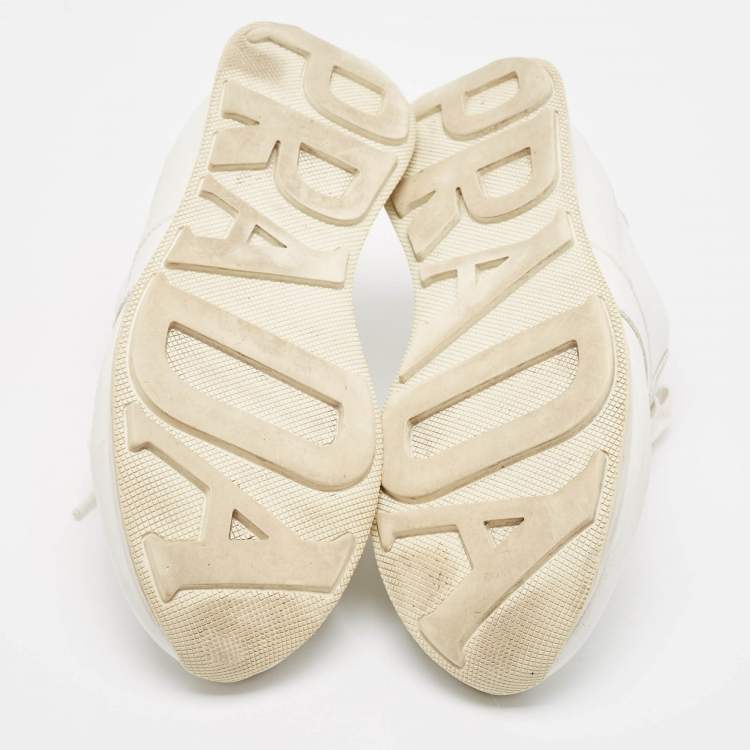 مملوكة مسبقًا Prada White Leather Lace Up Sneakers Size 41.5