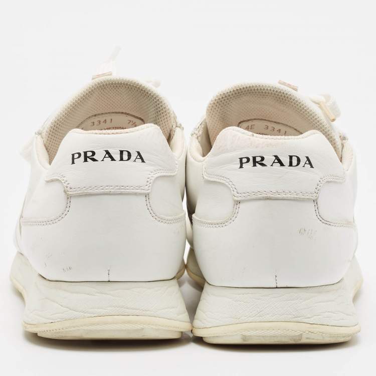 مملوكة مسبقًا Prada White Leather Lace Up Sneakers Size 41.5