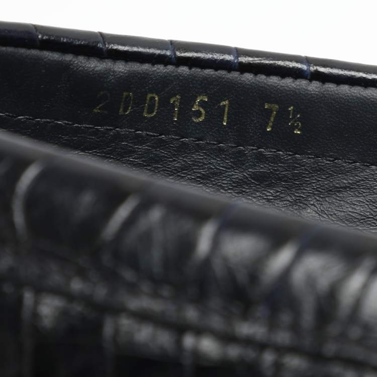 Pre Owned Prada Navy Blue Croc Embossed Leather Penny Loafers Size 41.5
