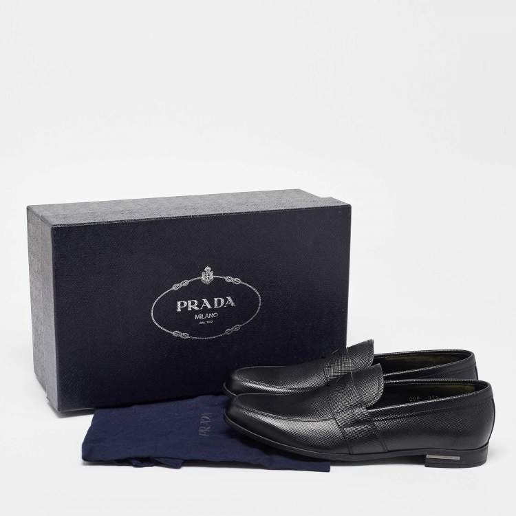 Pre Owned Prada Black Leather Penny Loafers Size 39.5