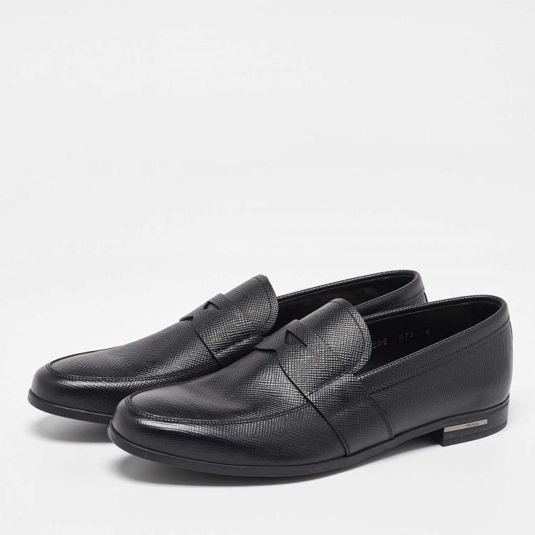 Pre Owned Prada Black Leather Penny Loafers Size 39.5