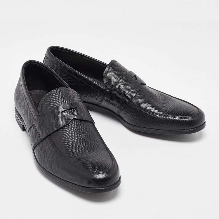 Pre Owned Prada Black Leather Penny Loafers Size 39.5