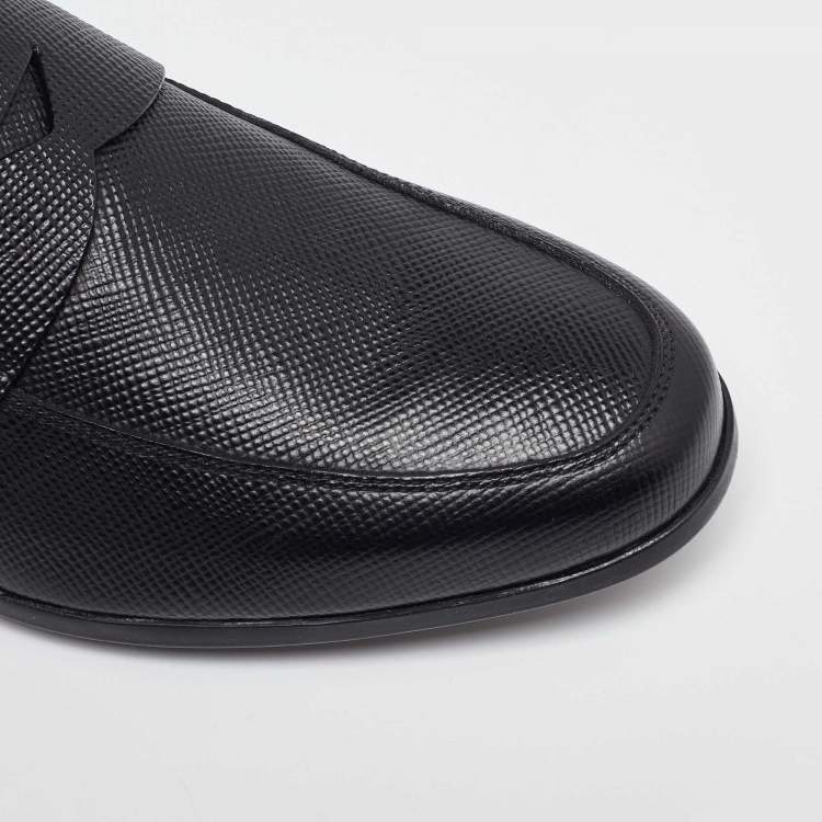 Pre Owned Prada Black Leather Penny Loafers Size 39.5