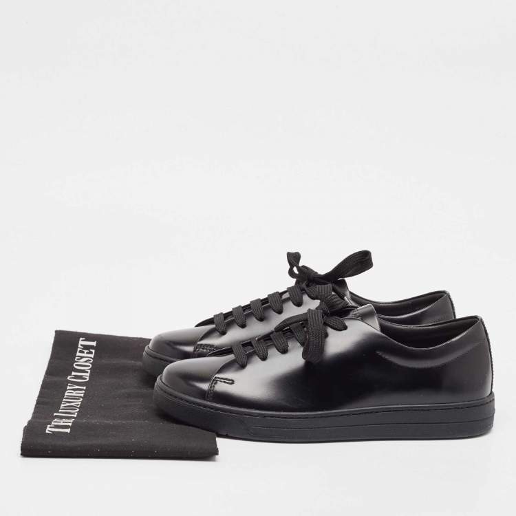 Pre Owned Prada Black Brushed Leather Low Top Sneakers Size 39