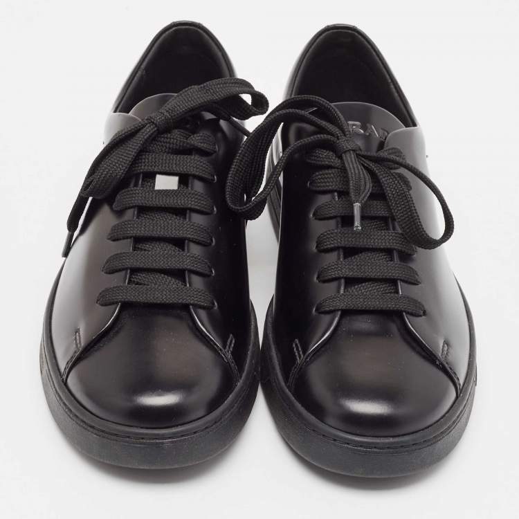 Pre Owned Prada Black Brushed Leather Low Top Sneakers Size 39