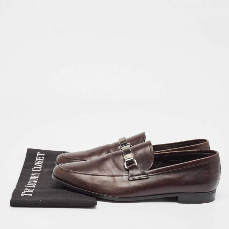 Pre Owned Prada Brown Leather Slip On Loafers Size 43.5