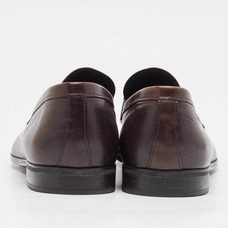 Pre Owned Prada Brown Leather Slip On Loafers Size 43.5