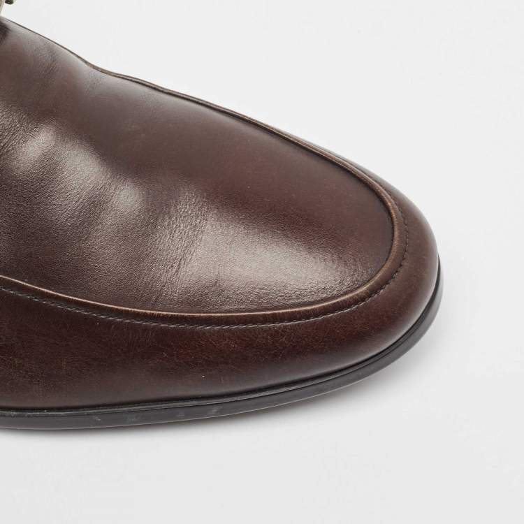 Pre Owned Prada Brown Leather Slip On Loafers Size 43.5