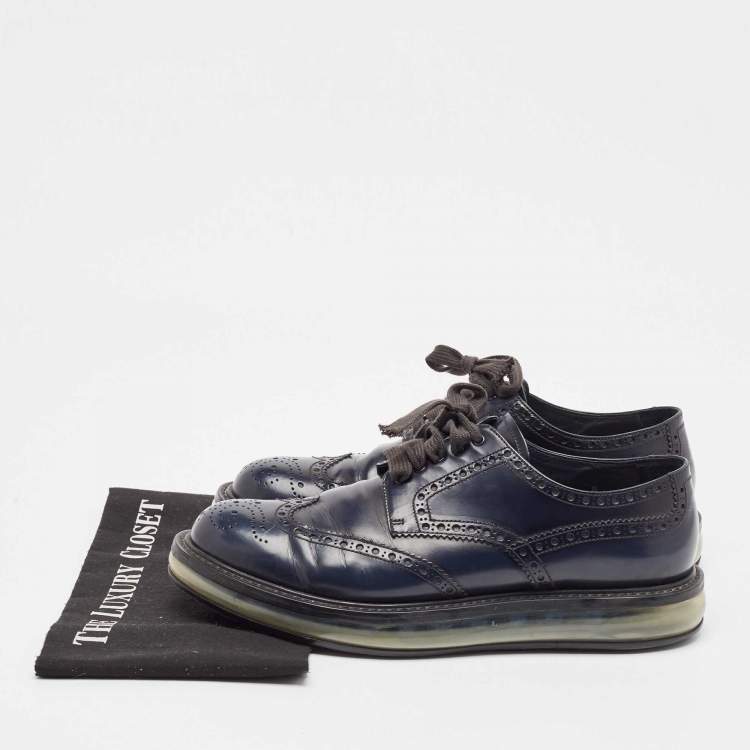 Pre Owned Prada Navy Blue Leather Darby Sandals Size 42