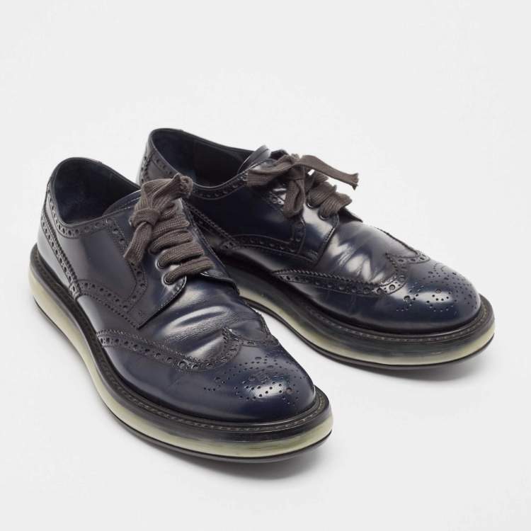 Pre Owned Prada Navy Blue Leather Darby Sandals Size 42