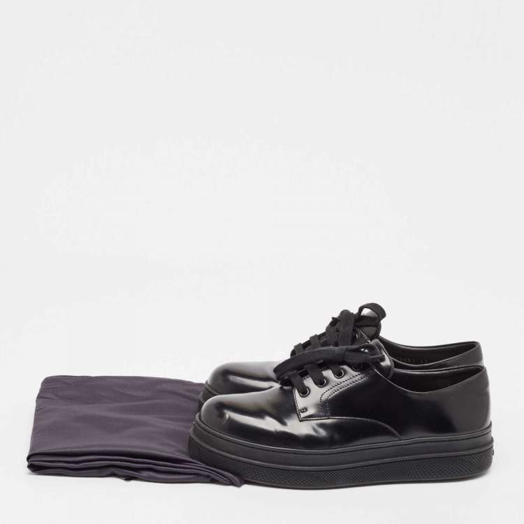 Pre Owned Prada Black Leather Lace Up Oxford Sneakers Size 41