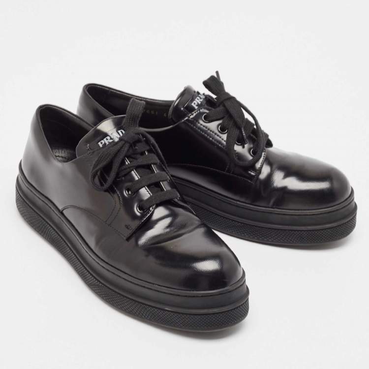 Pre Owned Prada Black Leather Lace Up Oxford Sneakers Size 41