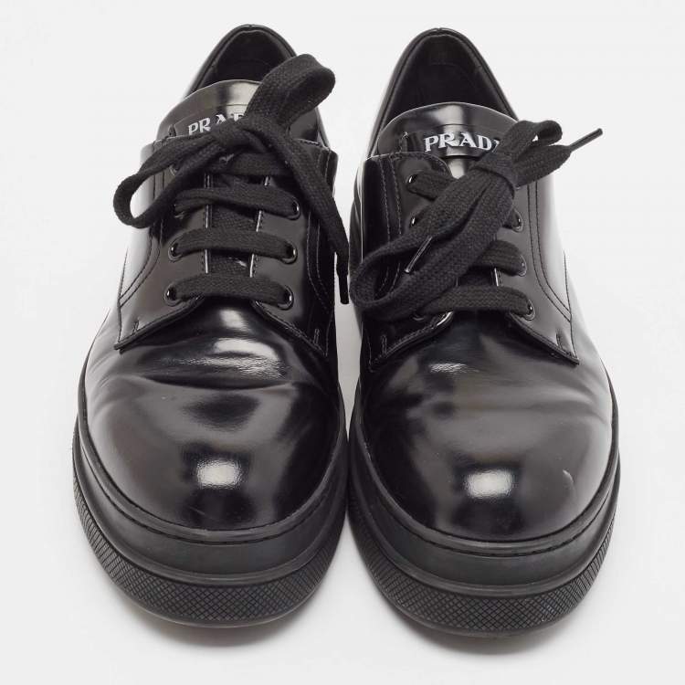 Pre Owned Prada Black Leather Lace Up Oxford Sneakers Size 41