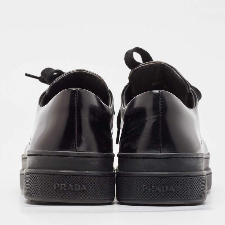 Pre Owned Prada Black Leather Lace Up Oxford Sneakers Size 41