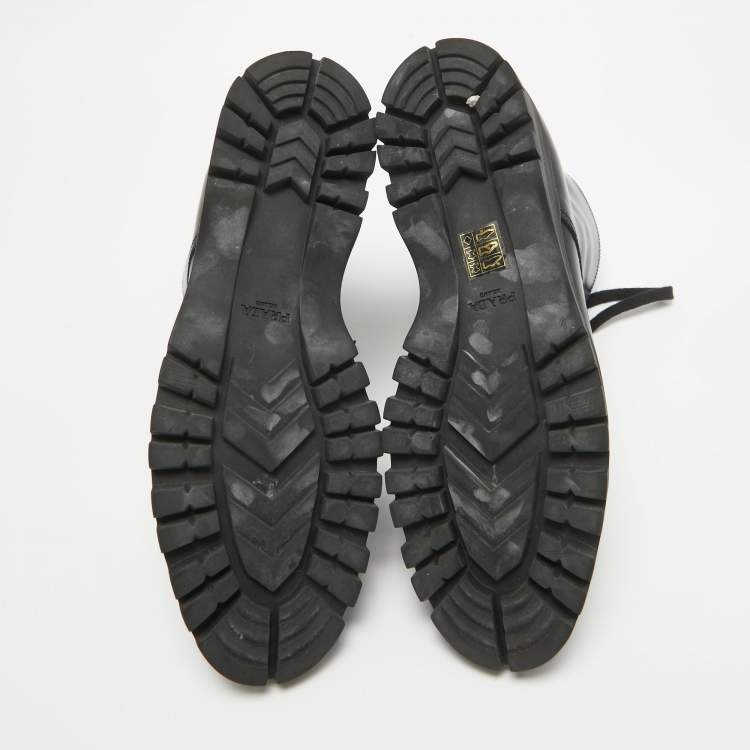 Pre Owned Prada Black Leather Lace Up Combat Boots Size 41