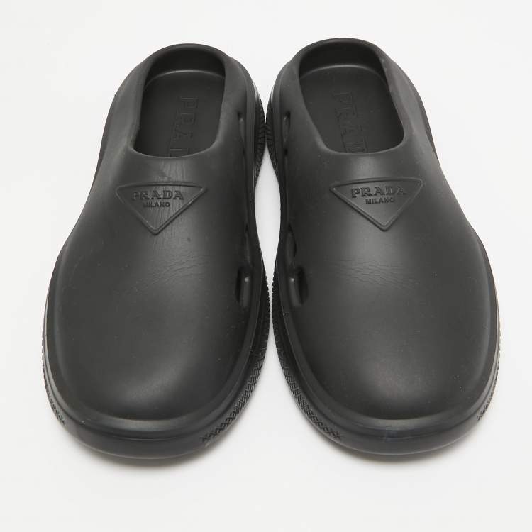 Pre Owned Prada Black Rubber Slip On Mules Size 42