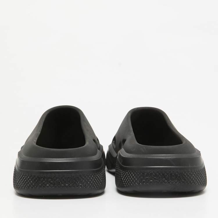 Pre Owned Prada Black Rubber Slip On Mules Size 42