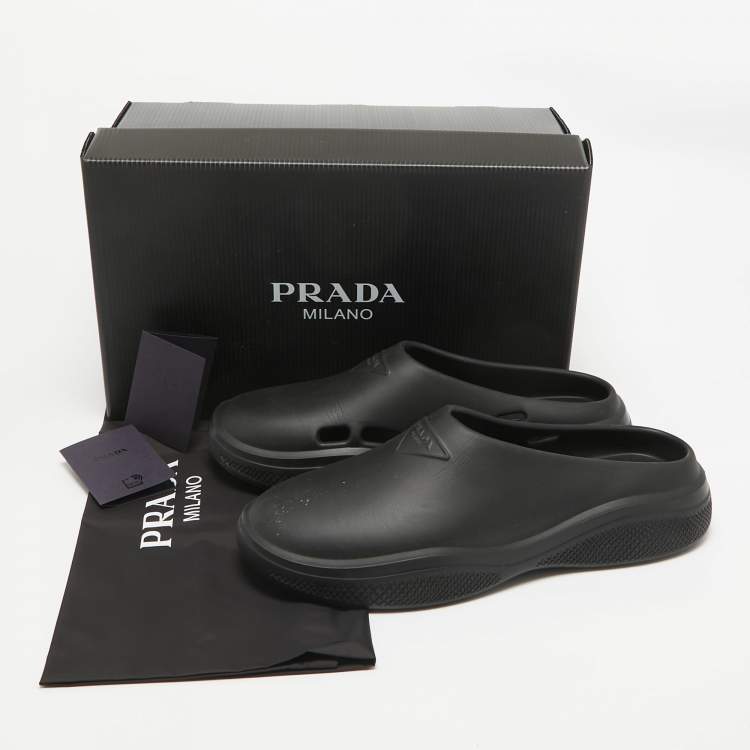Pre Owned Prada Black Rubber Slip On Mules Size 42