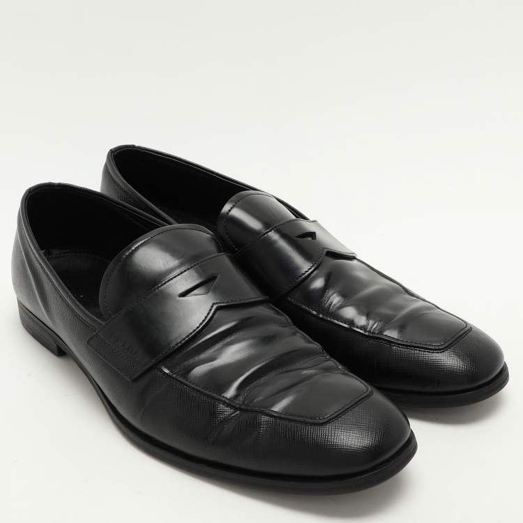 Pre Owned Prada Black Leather Penny Loafers Size 42
