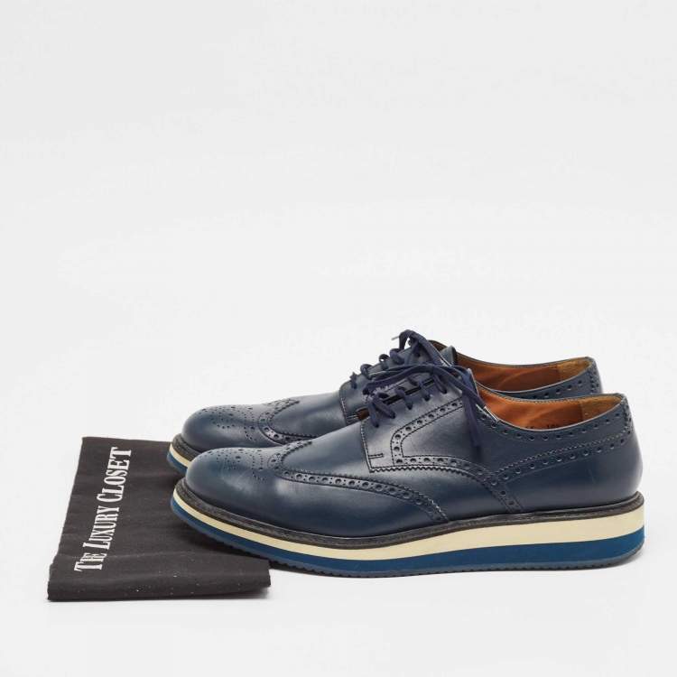 Pre Owned Prada Blue Brogue Leather Lace Up Derby Size 44.5