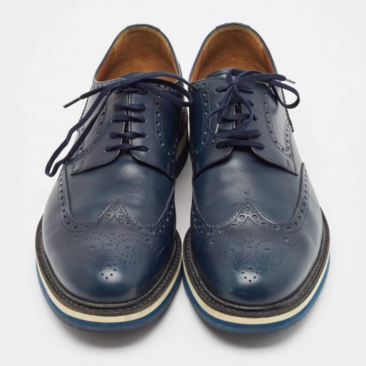 Pre Owned Prada Blue Brogue Leather Lace Up Derby Size 44.5
