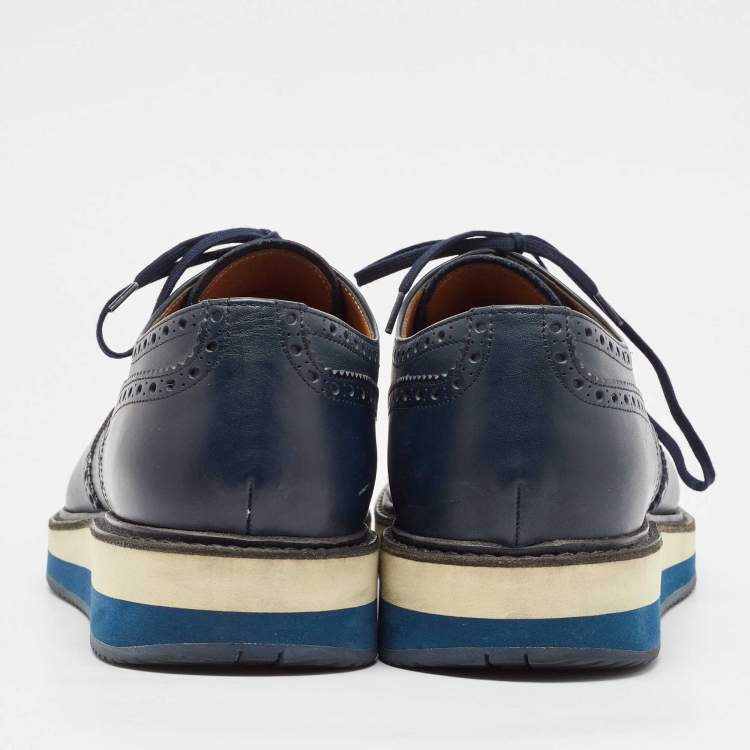 Pre Owned Prada Blue Brogue Leather Lace Up Derby Size 44.5