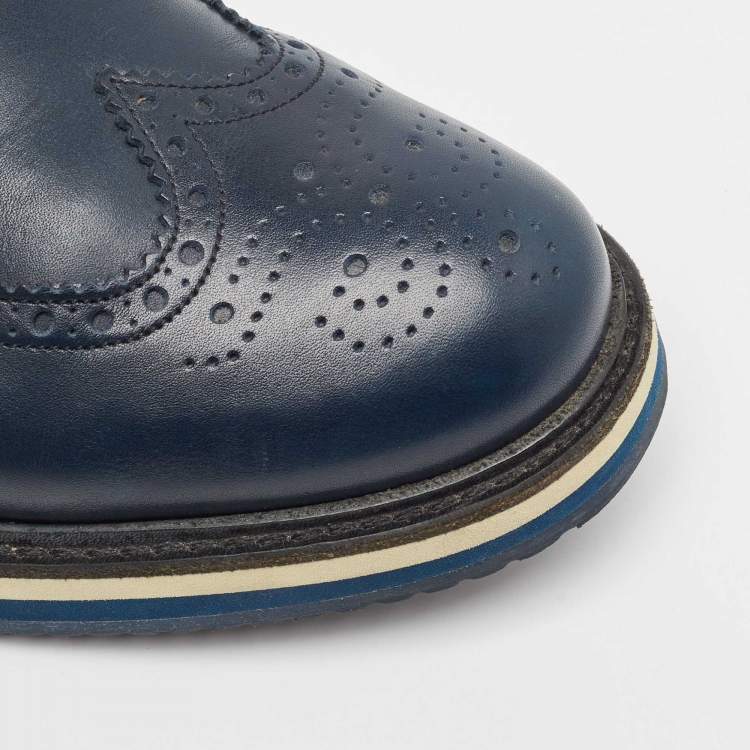 Pre Owned Prada Blue Brogue Leather Lace Up Derby Size 44.5