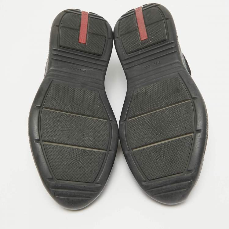 Pre Owned Prada Black Leather and Mesh Lace Up Sneakers Size 42
