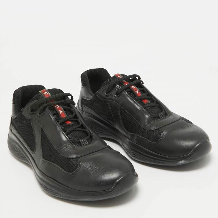 Pre Owned Prada Black Leather and Mesh Lace Up Sneakers Size 42