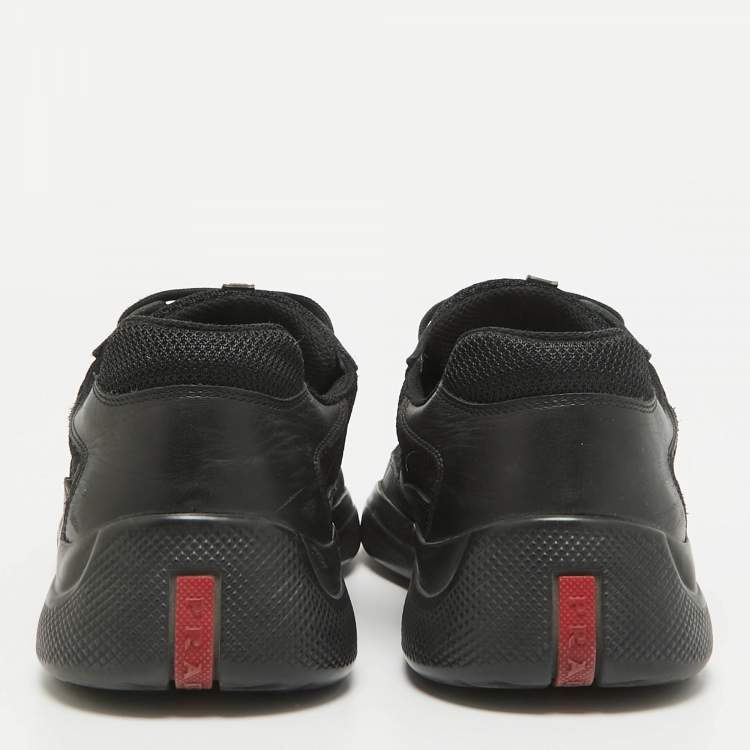 Pre Owned Prada Black Leather and Mesh Lace Up Sneakers Size 42
