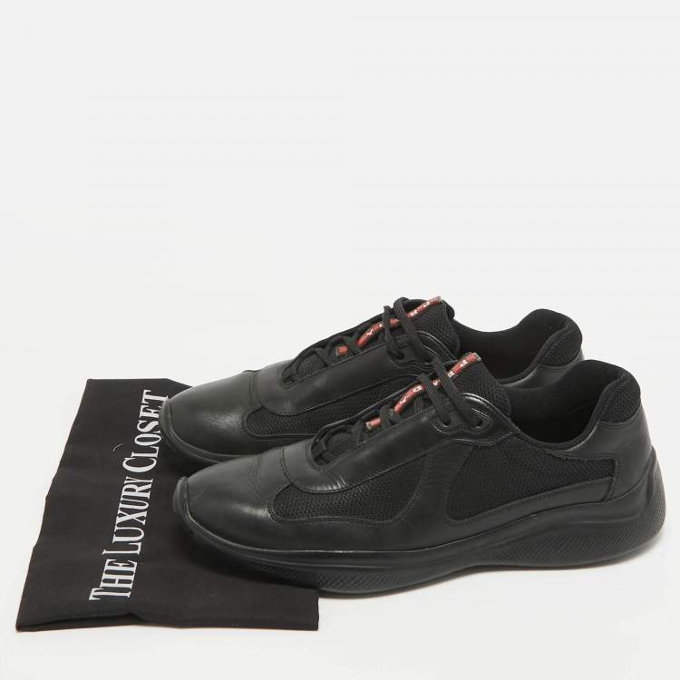 Pre Owned Prada Black Leather and Mesh Lace Up Sneakers Size 42
