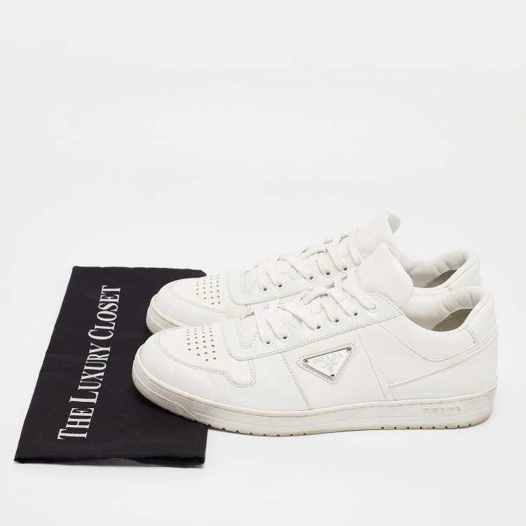 Pre Owned Prada White Leather Downtown Low Top Sneakers Size 42.5