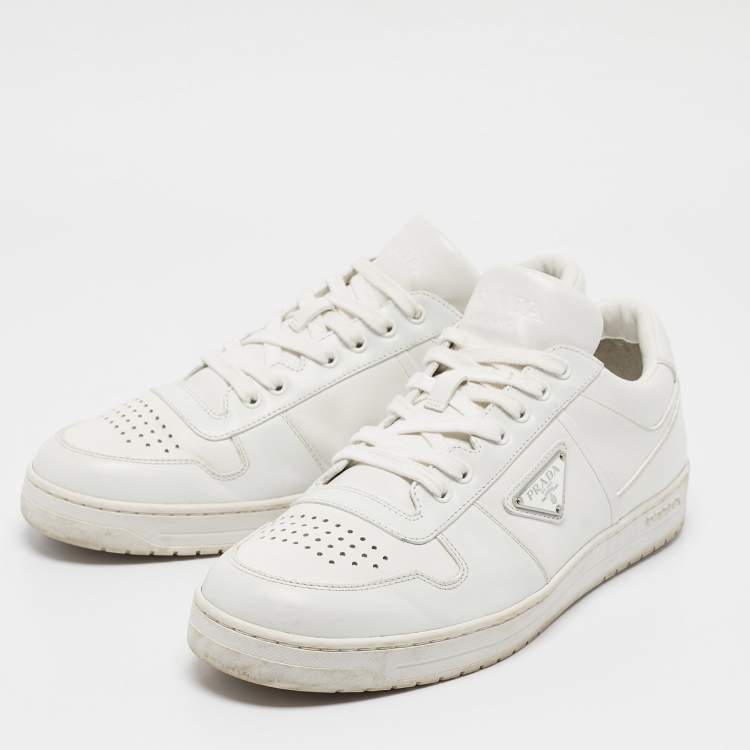 Pre Owned Prada White Leather Downtown Low Top Sneakers Size 42.5