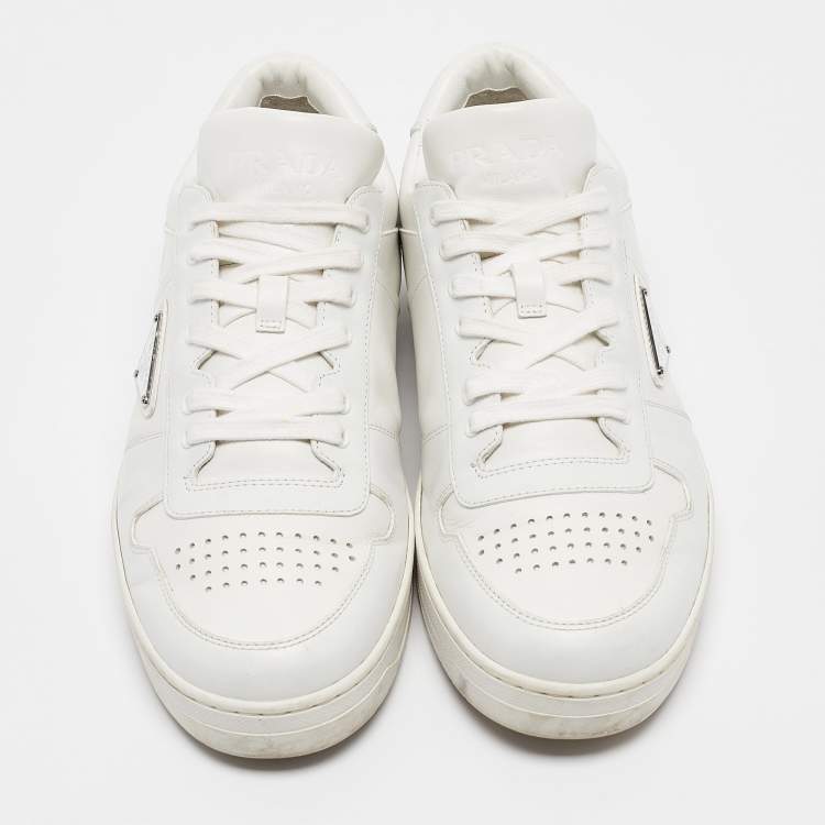 Pre Owned Prada White Leather Downtown Low Top Sneakers Size 42.5