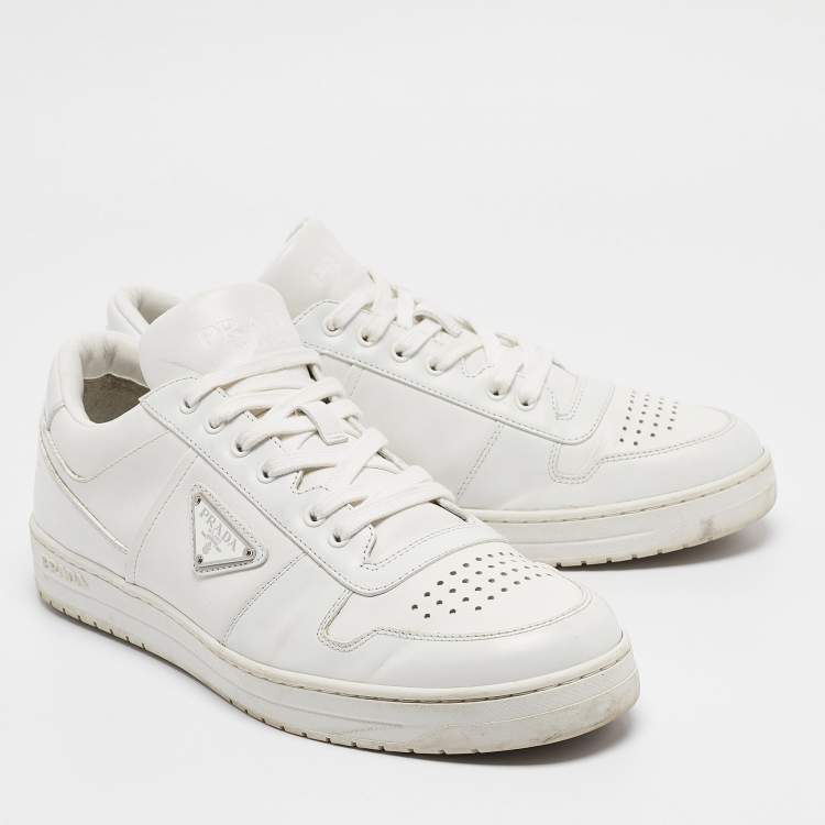 Pre Owned Prada White Leather Downtown Low Top Sneakers Size 42.5